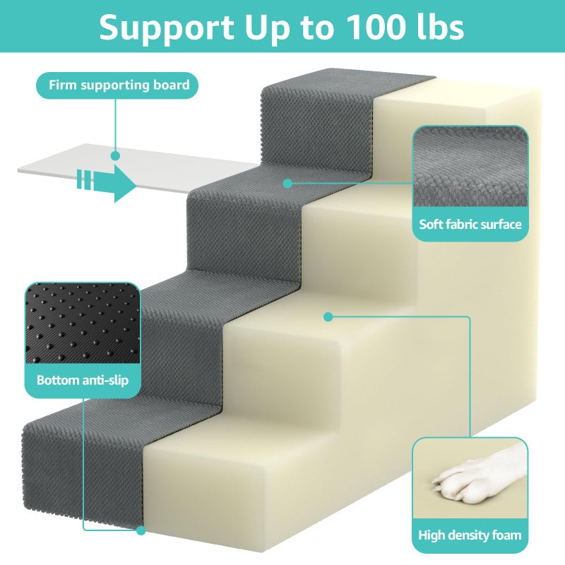 YENING Large Dog Stairs for High Beds - 24 Inches Tall Extra Wide Pet Steps for Large Dogs to Get on Bed 4 Deep Step for Couch - Image 3