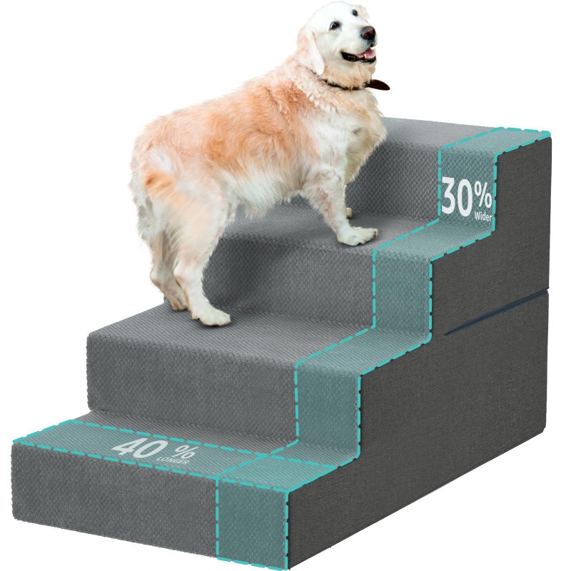 YENING Large Dog Stairs for High Beds - 24 Inches Tall Extra Wide Pet Steps for Large Dogs to Get on Bed 4 Deep Step for Couch - Image 1