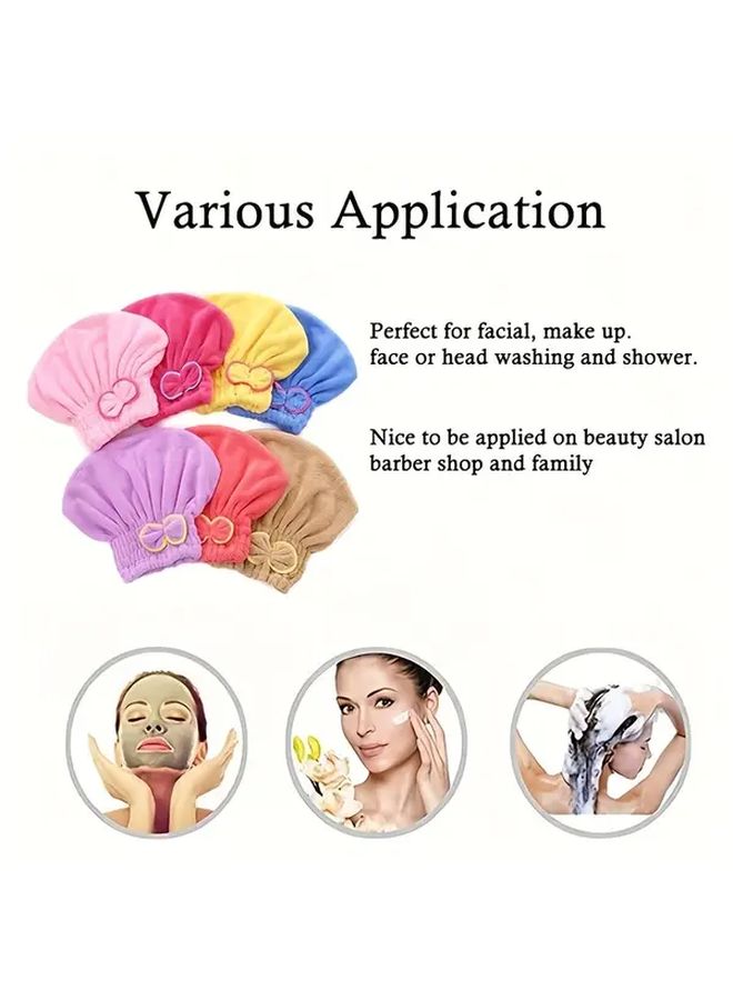 Two Coral Fleece Towel Hat Yellow Ultra Soft Quick Dry Headscarf Style Bath Cap With Cute Bow Design Lightweight Durable For Women Ideal For Wet Hair And Styling Absorbent Bathroom Accessory Violet Red Rainbow Multicolor - Image 2