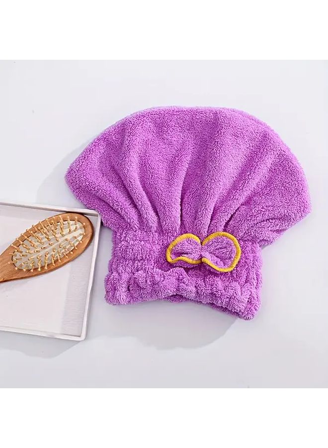 Two Coral Fleece Towel Hat Yellow Ultra Soft Quick Dry Headscarf Style Bath Cap With Cute Bow Design Lightweight Durable For Women Ideal For Wet Hair And Styling Absorbent Bathroom Accessory Violet Red Rainbow Multicolor - Image 4