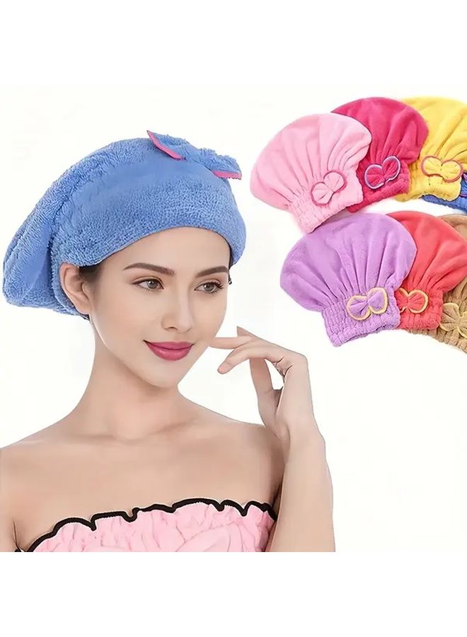 Two Coral Fleece Towel Hat Yellow Ultra Soft Quick Dry Headscarf Style Bath Cap With Cute Bow Design Lightweight Durable For Women Ideal For Wet Hair And Styling Absorbent Bathroom Accessory Violet Red Rainbow Multicolor - Image 1