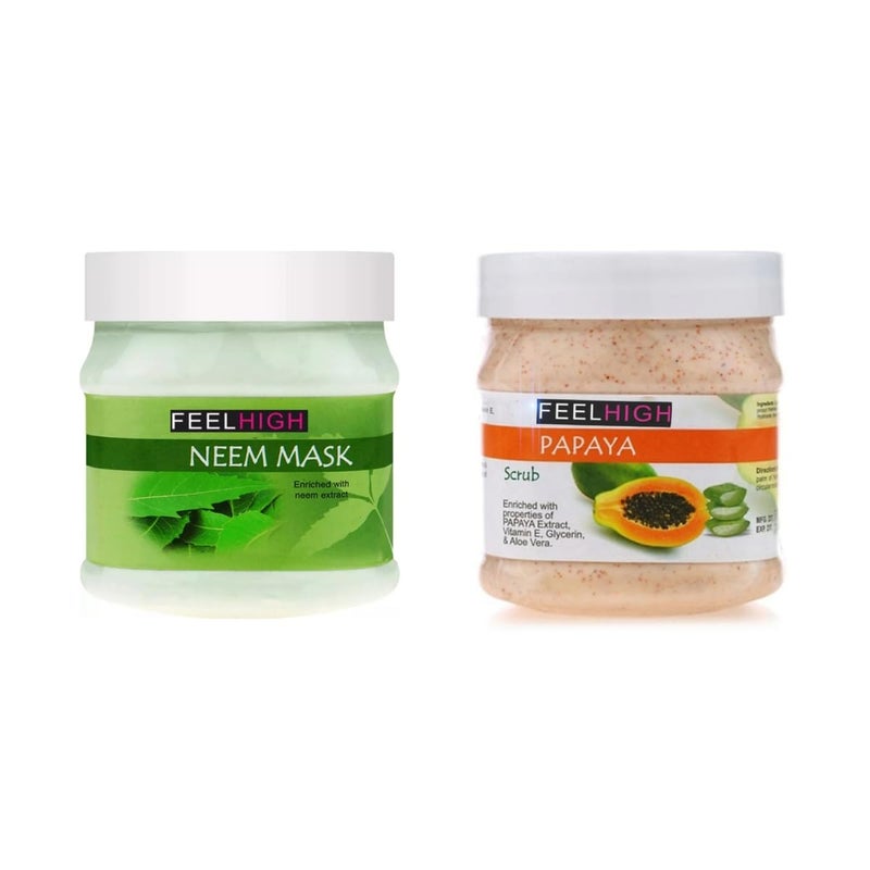 Feelhigh Face And Body Neem Mask Fight Wrinkles 500ml And Face Scrub 500ml Neem Mask and Papaya Scrub - Image 1