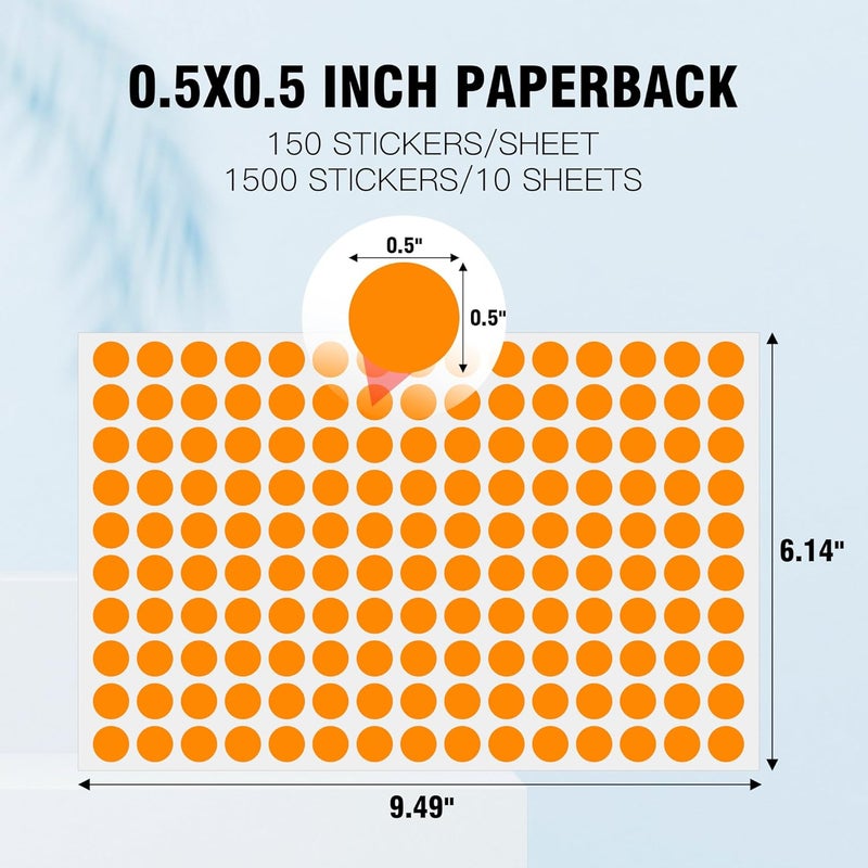 PARLAIM 1/2 Inch Color Code Dot Sticker Labels,1500 Pcs Orange Round Circle Stickers for Home Office Marking,Organizing (Orange) - Image 2
