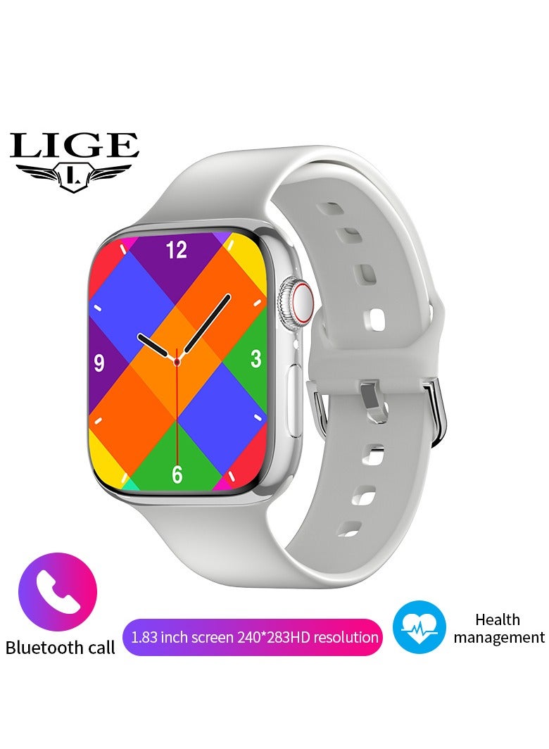 LIGE Smart Watch Full Touch Screen Series 8 Waterproof Sports Watch Silicone Grey Strap Support Arabic  - Image 1