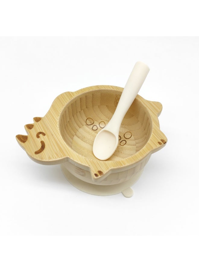 KUYING New Baby Eating Training Bamboo and Wood Bowl Set 