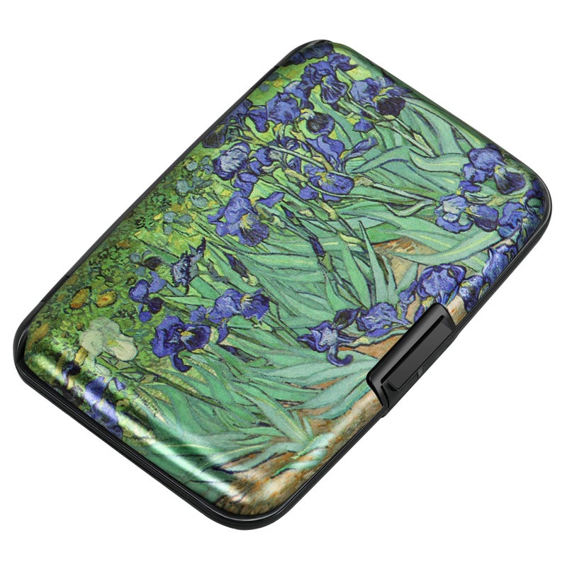 ELFISH Mini RFID Aluminum Wallet Credit Cards Holder Business Card Case Metal ID Case for Men Women(Iris Flower) - Image 1