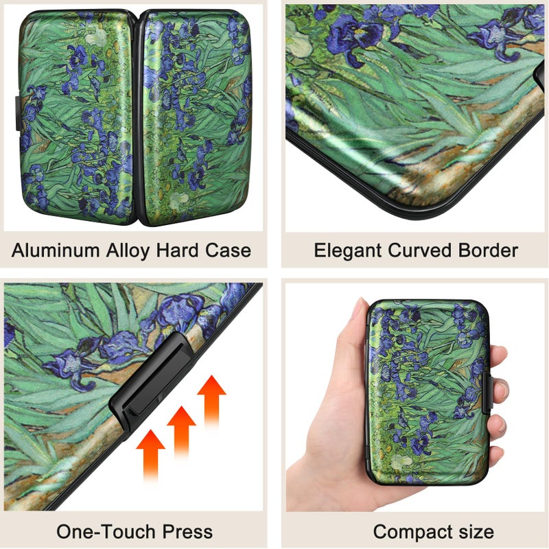ELFISH Mini RFID Aluminum Wallet Credit Cards Holder Business Card Case Metal ID Case for Men Women(Iris Flower) - Image 3