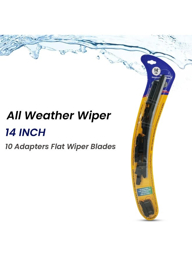 Vision X Universal 14 Inch All Weather Car Wiper Blade with 10 Adapters, Natural Rubber, Anti-Noise, Metal Body, Streak-Free Clear Vision - Image 5