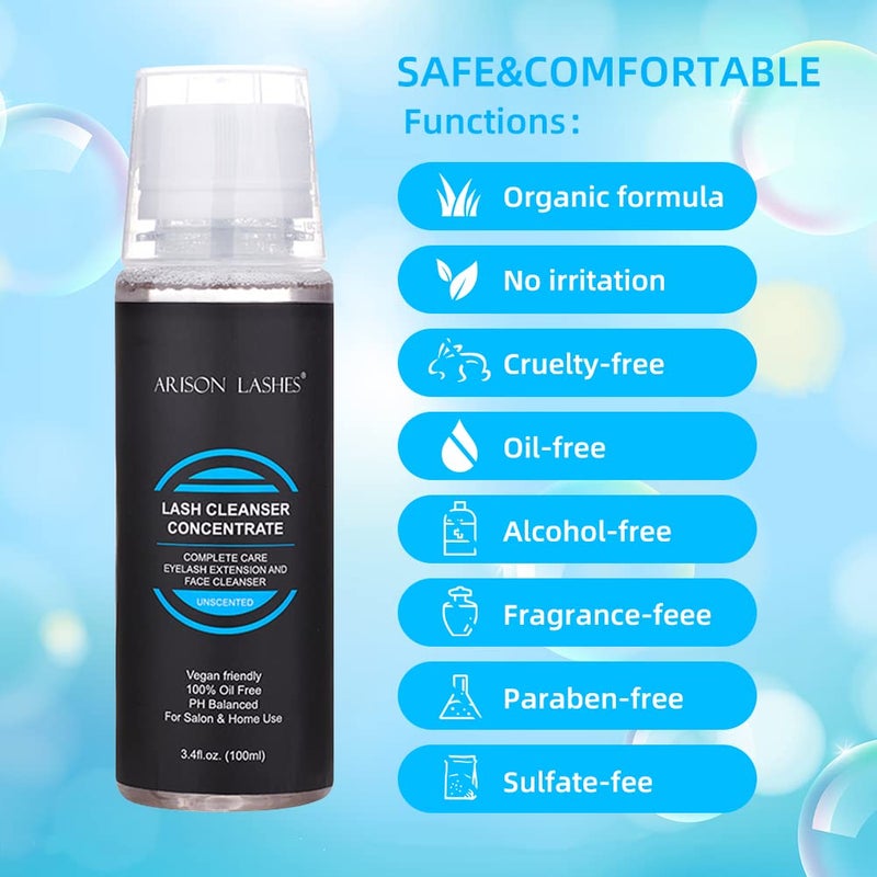ARISON LASHES Lash Shampoo Concentrate Eyelash Cleanser Concentrate 100ml Foaming for Extensions with Salon Home Care Makes 20 Bottles of 60ml(Unscented) - Image 2