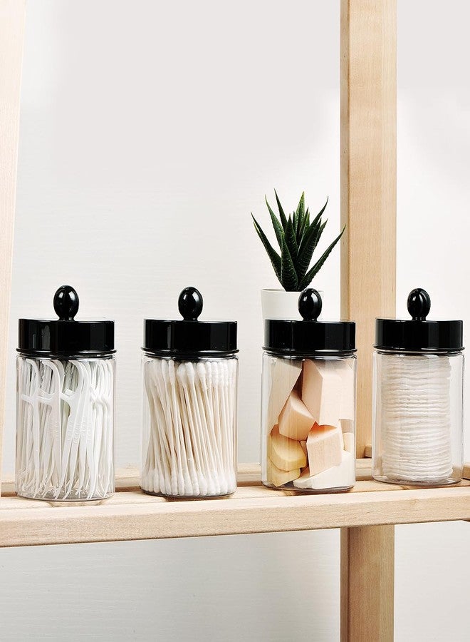 Amolliar Apothecary Jars Bathroom Vanity Storage Organizer Set -Countertop Canister Plastic Acrylic Jar - Farmhouse Decor Qtip Holder for Cotton Swabs,Makeup Sponges,Flossers,Paper Clips-Black (6) - Image 2