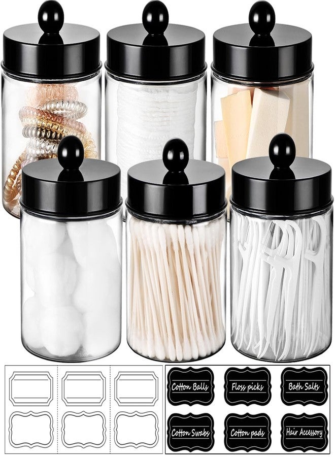 Amolliar Apothecary Jars Bathroom Vanity Storage Organizer Set -Countertop Canister Plastic Acrylic Jar - Farmhouse Decor Qtip Holder for Cotton Swabs,Makeup Sponges,Flossers,Paper Clips-Black (6) - Image 1