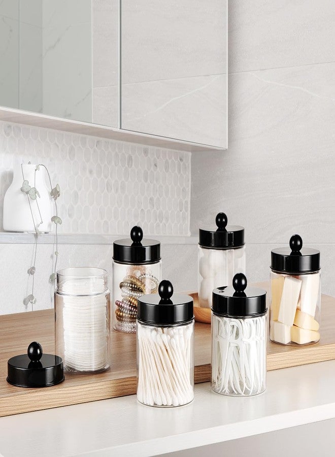 Amolliar Apothecary Jars Bathroom Vanity Storage Organizer Set -Countertop Canister Plastic Acrylic Jar - Farmhouse Decor Qtip Holder for Cotton Swabs,Makeup Sponges,Flossers,Paper Clips-Black (6) - Image 5