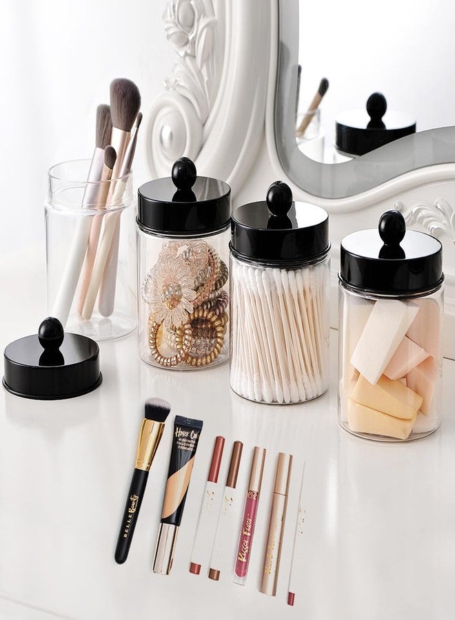 Amolliar Apothecary Jars Bathroom Vanity Storage Organizer Set -Countertop Canister Plastic Acrylic Jar - Farmhouse Decor Qtip Holder for Cotton Swabs,Makeup Sponges,Flossers,Paper Clips-Black (6) - Image 4