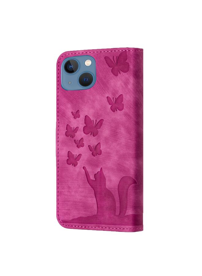 اس-توب جراب هاتف iPhone 13 من الجلد القابل للطي بنقشة فراشة وقط - Image 3