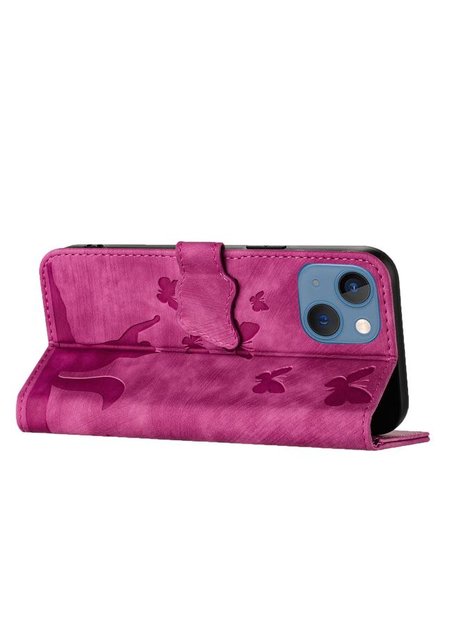 اس-توب جراب هاتف iPhone 13 من الجلد القابل للطي بنقشة فراشة وقط - Image 5