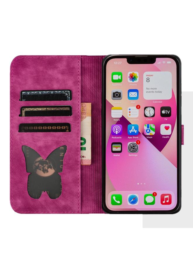 اس-توب جراب هاتف iPhone 13 من الجلد القابل للطي بنقشة فراشة وقط - Image 4