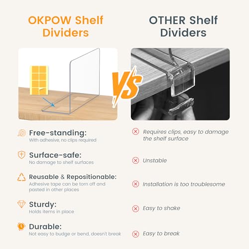 OKPOW Acrylic Shelf Dividers for Closet Organization: 8 Pack Tall Durable Clear Shelves Separators for Clothing Adjustable - Image 3