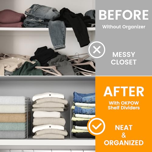 OKPOW Acrylic Shelf Dividers for Closet Organization: 8 Pack Tall Durable Clear Shelves Separators for Clothing Adjustable - Image 4