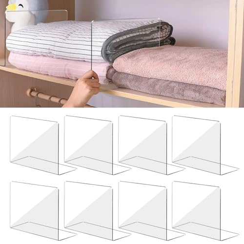 OKPOW Acrylic Shelf Dividers for Closet Organization: 8 Pack Tall Durable Clear Shelves Separators for Clothing Adjustable - Image 1