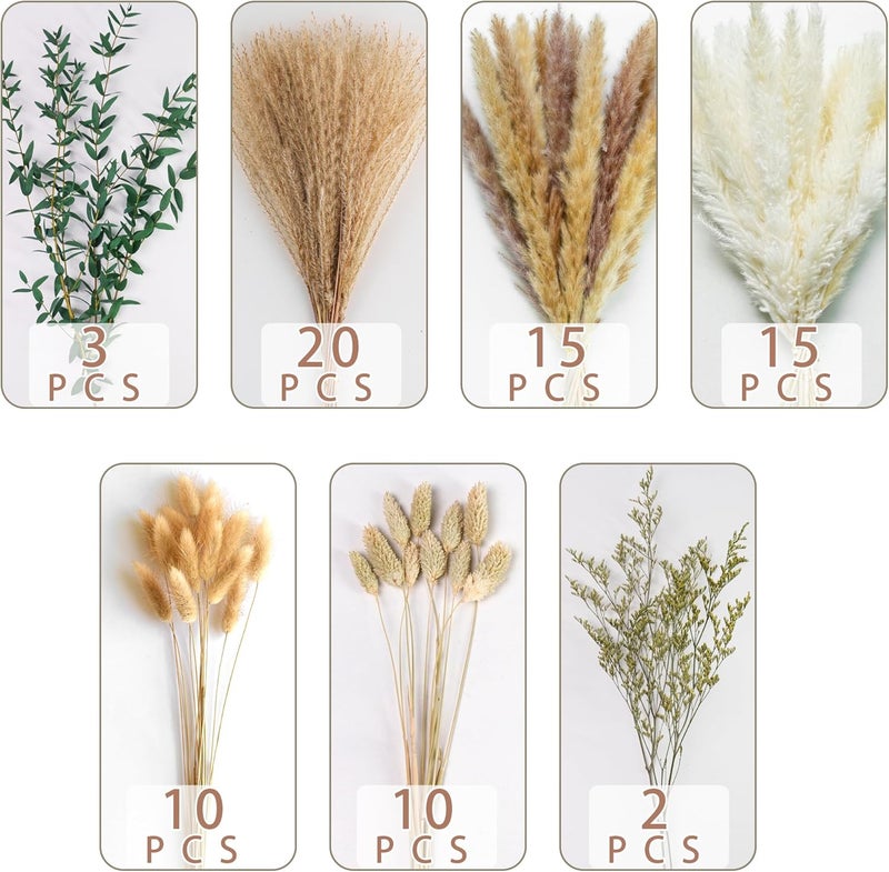 MAKINGTEC 75 Pcs Green Pampas Grass Bouquet – Boho Home & Wedding Floral Arrangements – Dried Pampas Grass Decor for Living Room, Fireplace, and Modern Farmhouse - Image 3