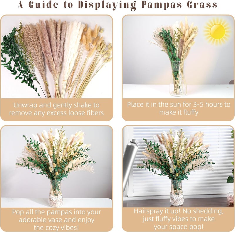 MAKINGTEC 75 Pcs Green Pampas Grass Bouquet – Boho Home & Wedding Floral Arrangements – Dried Pampas Grass Decor for Living Room, Fireplace, and Modern Farmhouse - Image 5