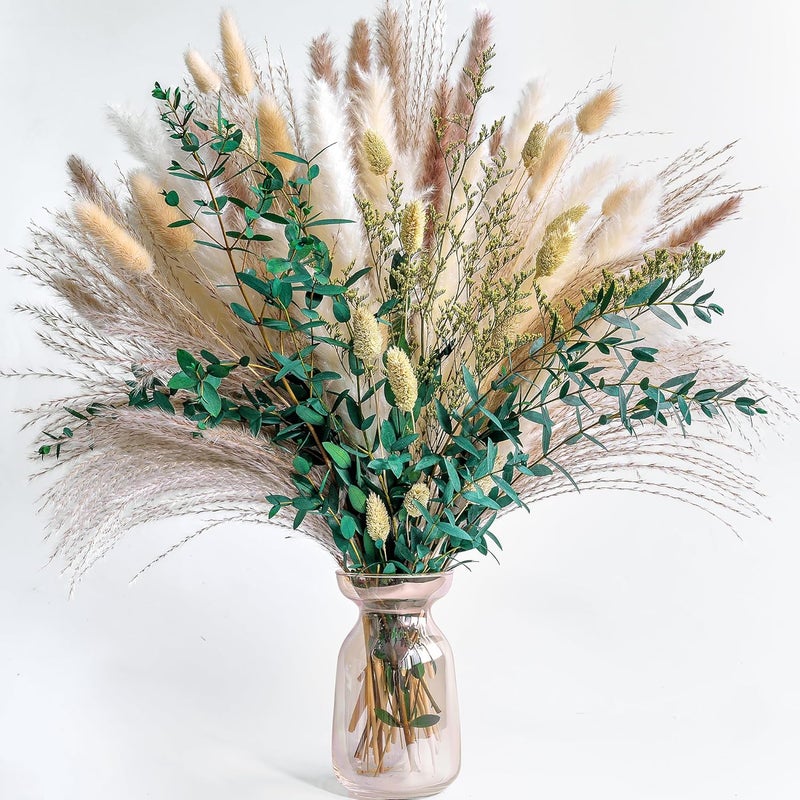 MAKINGTEC 75 Pcs Green Pampas Grass Bouquet – Boho Home & Wedding Floral Arrangements – Dried Pampas Grass Decor for Living Room, Fireplace, and Modern Farmhouse - Image 1