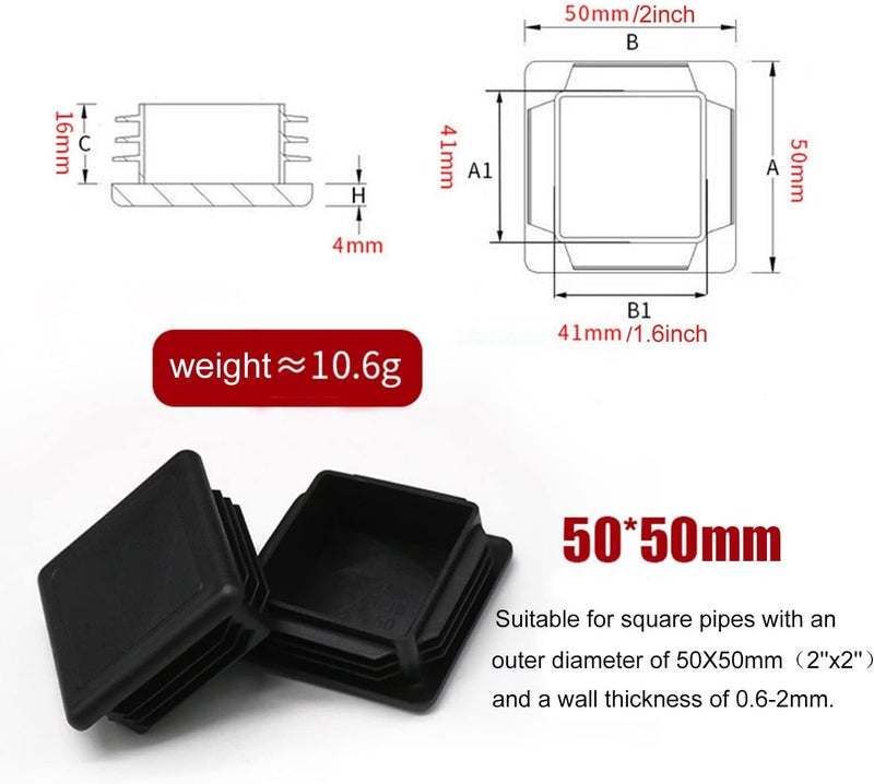 TalyRob 2 Inch Square Tubing End Cap Plug, 2"x2" Plastic Insert Finishing Hole Plugs for Fence Post Pipe Cover Tube Chair（Black,12 Pack） - Image 2