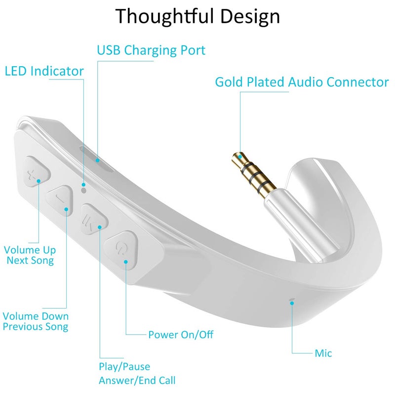 YOCOWOCO Upgraded aptX Wireless Bluetooth Adapter for Bose QuietComfort QC 25 with Mic/Volume Control, White - Image 3