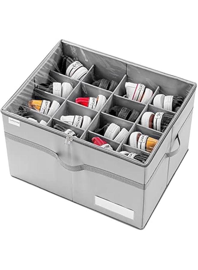 Arabest Closet Shoe Organizer, Holds 16 Pairs, Big Clear Shoe Boxes, Collapsible Shoe Storage Bins with Strong Base, Shoe Rack with Sturdy Handles, Gray Color  - Image 1