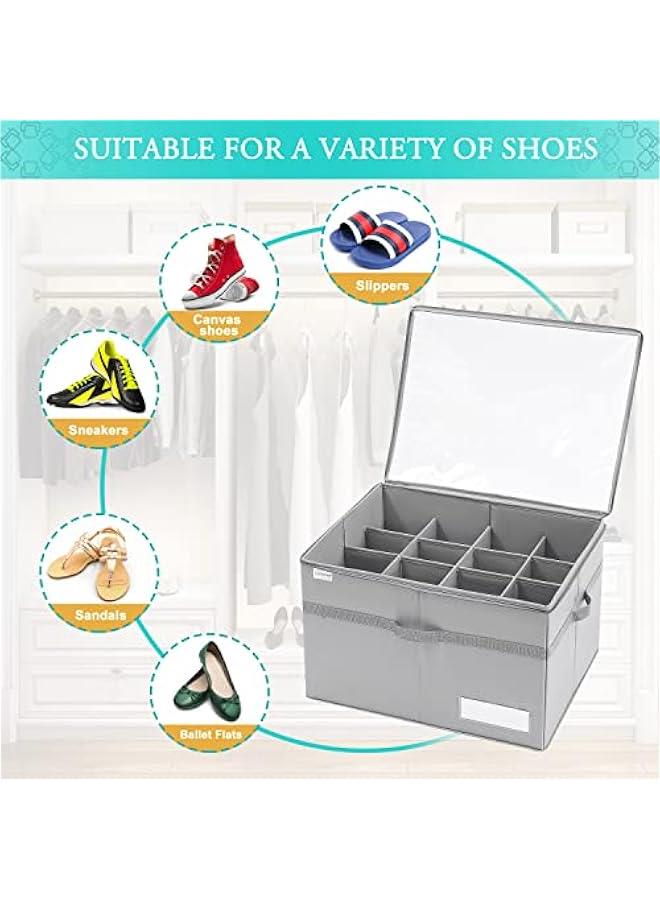 Arabest Closet Shoe Organizer, Holds 16 Pairs, Big Clear Shoe Boxes, Collapsible Shoe Storage Bins with Strong Base, Shoe Rack with Sturdy Handles, Gray Color  - Image 3
