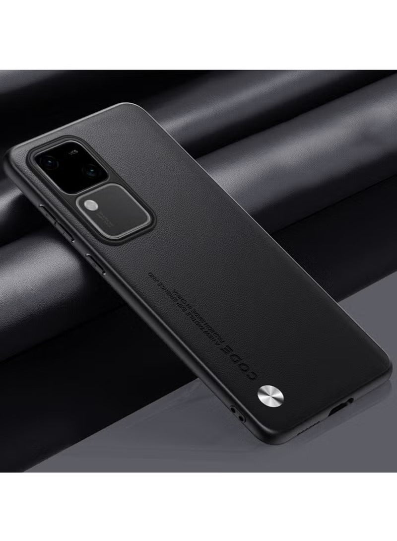 Vivo V30 حالة جلد ، غطاء فاخر للرجال والنساء ، حافظات هاتف واقية رفيعة مقاومة للصدمات ل Vivo V30 غطاء حافظة واقية ل Vivo V30 5G أسود الأعمال الراقية - Image 1