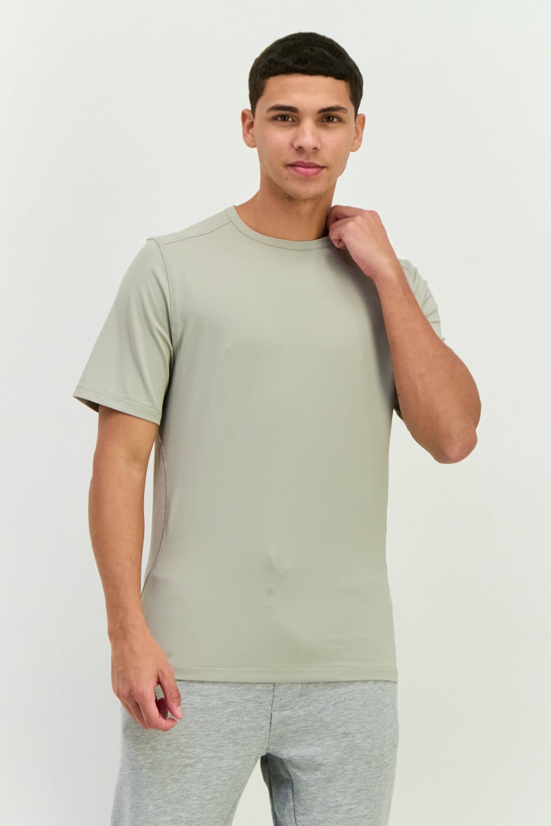 Beause Men Round Neck Short Sleeves Textured T-Shirt, Light Grey - Image 1