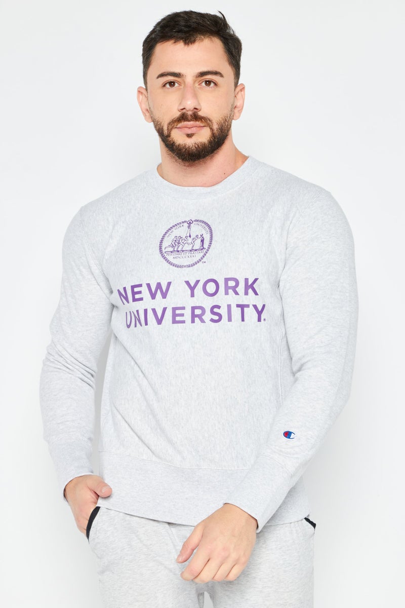 Champion سويت شيرت رياضي للرجال بأكمام طويلة وقبة دائرية، رمادي - Image 1