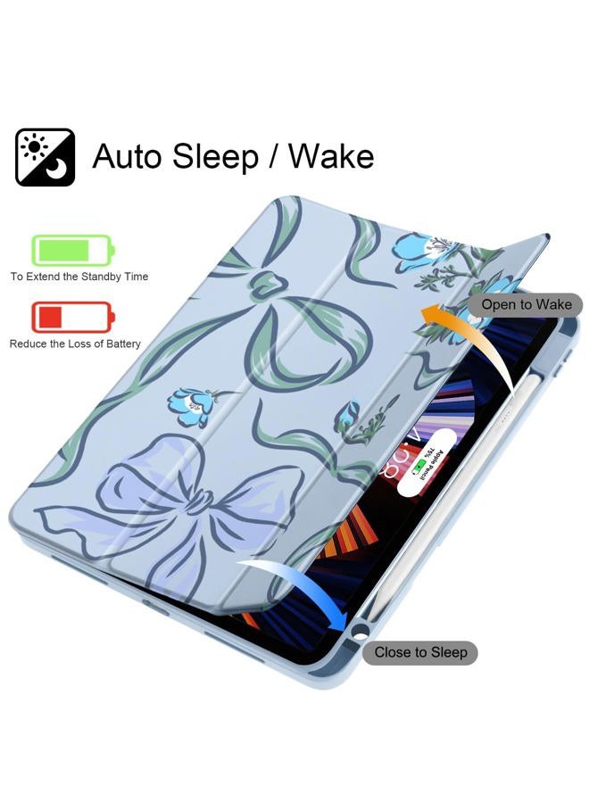 Mektron Case for iPad Pro 11 inch (4th, 3rd, 2nd & 1st Gen) 2022 2021 2020 2018, Buit in Pencil Holder with Shockproof Cover Clear Shell + Trifold Stand + Auto Wake/Sleep, Bows C355 - Image 3