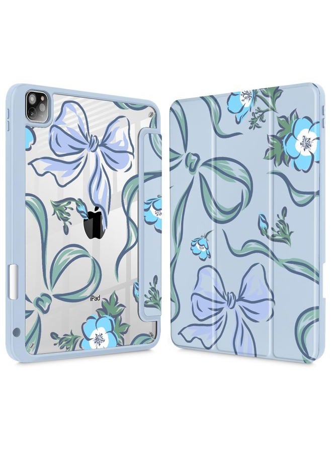 Mektron Case for iPad Pro 11 inch (4th, 3rd, 2nd & 1st Gen) 2022 2021 2020 2018, Buit in Pencil Holder with Shockproof Cover Clear Shell + Trifold Stand + Auto Wake/Sleep, Bows C355 - Image 1