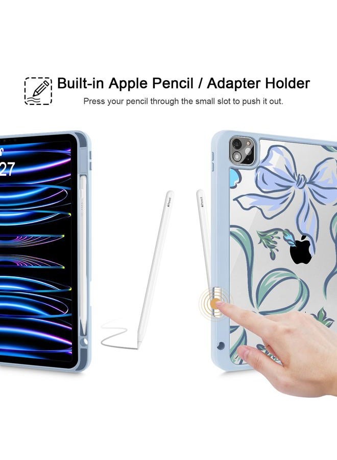 Mektron Case for iPad Pro 11 inch (4th, 3rd, 2nd & 1st Gen) 2022 2021 2020 2018, Buit in Pencil Holder with Shockproof Cover Clear Shell + Trifold Stand + Auto Wake/Sleep, Bows C355 - Image 5