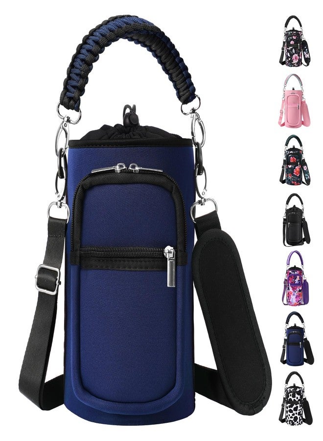 AceTreker 64 oz /87 oz/128 oz Neoprene Water Bottle Holder with Strap for Insulated Metal Hydro Jug Water Bottles, Sleeve Carrier Bag for Camping Trip-Dark Blue - Image 1