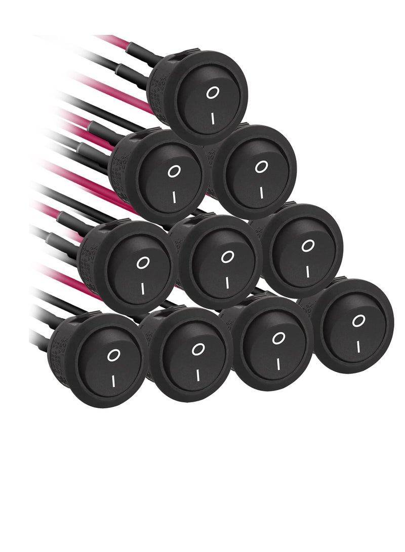 10 Pcs Round Rocker Switch ON/Off 2Pin KCD1 Mini Round Toggle Switch SPST with 10cm Wires Pre-Wired. (10PCS) - Image 1