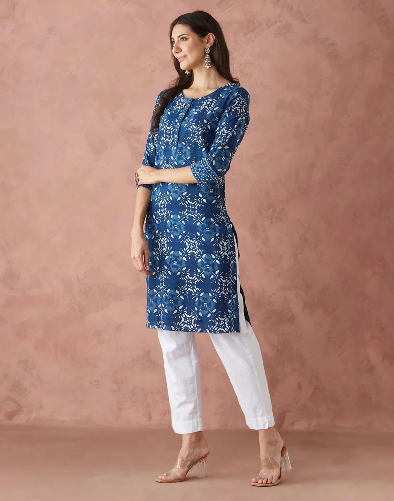 Fabindia Cotton Dabu Printed Knee Length Kurta