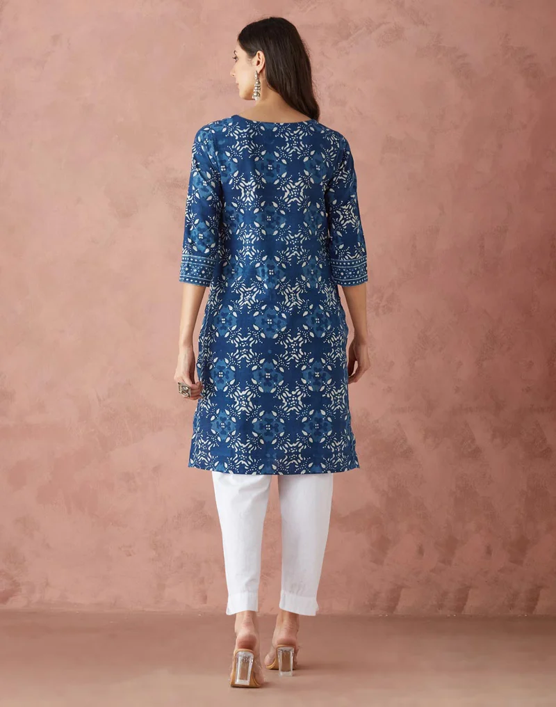Fabindia Cotton Dabu Printed Knee Length Kurta