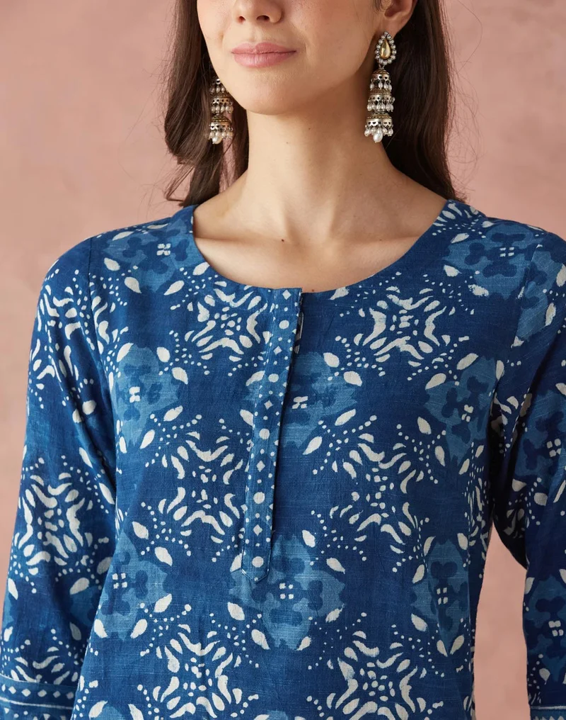 Fabindia Cotton Dabu Printed Knee Length Kurta