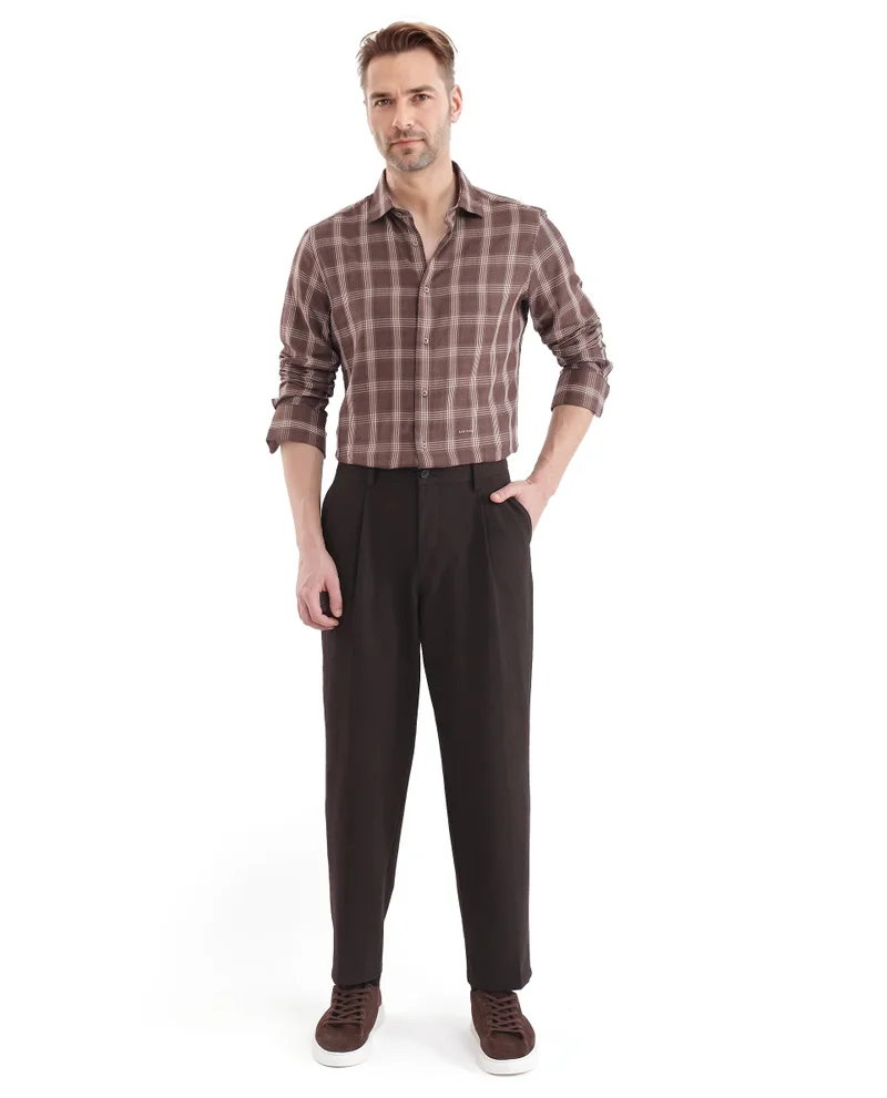 Rare Rabbit Rare Rabbit  Men's Polaz Brown Cotton Fabric Full Sleeve Regular Fit Checks Shirt