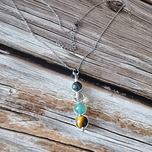 LFaize Healing Crystal prosperity Necklace, Prosperity, Attract Money, Attract Wealth, Tiger Eye, Citrine, Green Aventurine,Pyrite - Image 2