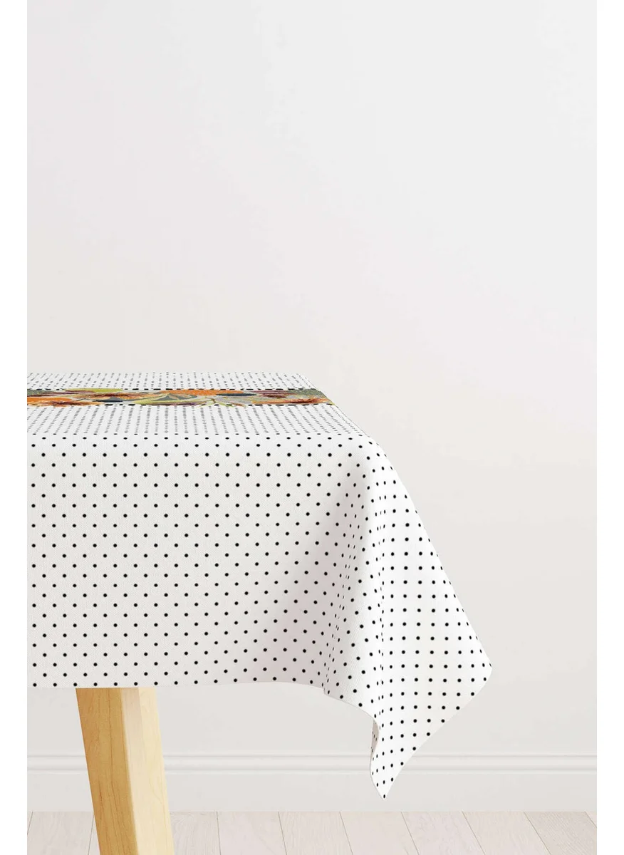 Cango Home White Black Polka Dot Tropical Patterned Digital Printed Tablecloth CGH1104-MS