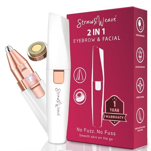STRAW&WEAVE Facial Hair Removal Machine|Eyebrow Trimmer & Epilator|Trimmer For Women Private Part|2 In 1 Trimmer 400 mAh Battery 1 Year Warranty|Painless Hair Removal Machine|Nose Hairs Remover,White - Image 1