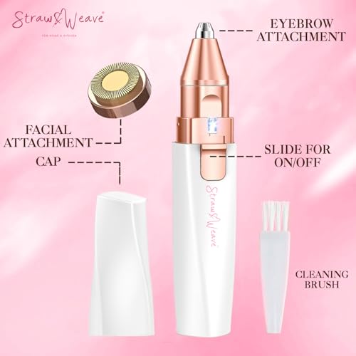 STRAW&WEAVE Facial Hair Removal Machine|Eyebrow Trimmer & Epilator|Trimmer For Women Private Part|2 In 1 Trimmer 400 mAh Battery 1 Year Warranty|Painless Hair Removal Machine|Nose Hairs Remover,White - Image 2