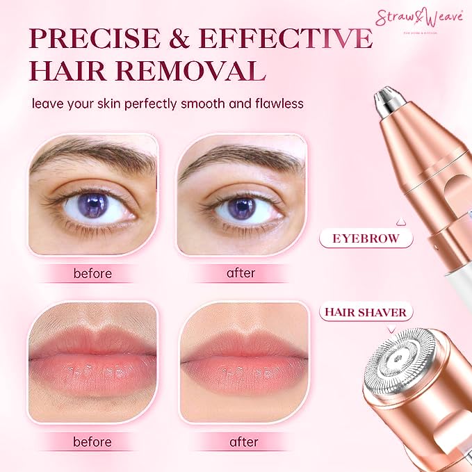 STRAW&WEAVE Facial Hair Removal Machine|Eyebrow Trimmer & Epilator|Trimmer For Women Private Part|2 In 1 Trimmer 400 mAh Battery 1 Year Warranty|Painless Hair Removal Machine|Nose Hairs Remover,White - Image 5