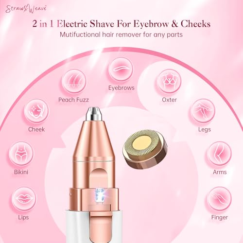 STRAW&WEAVE Facial Hair Removal Machine|Eyebrow Trimmer & Epilator|Trimmer For Women Private Part|2 In 1 Trimmer 400 mAh Battery 1 Year Warranty|Painless Hair Removal Machine|Nose Hairs Remover,White - Image 3
