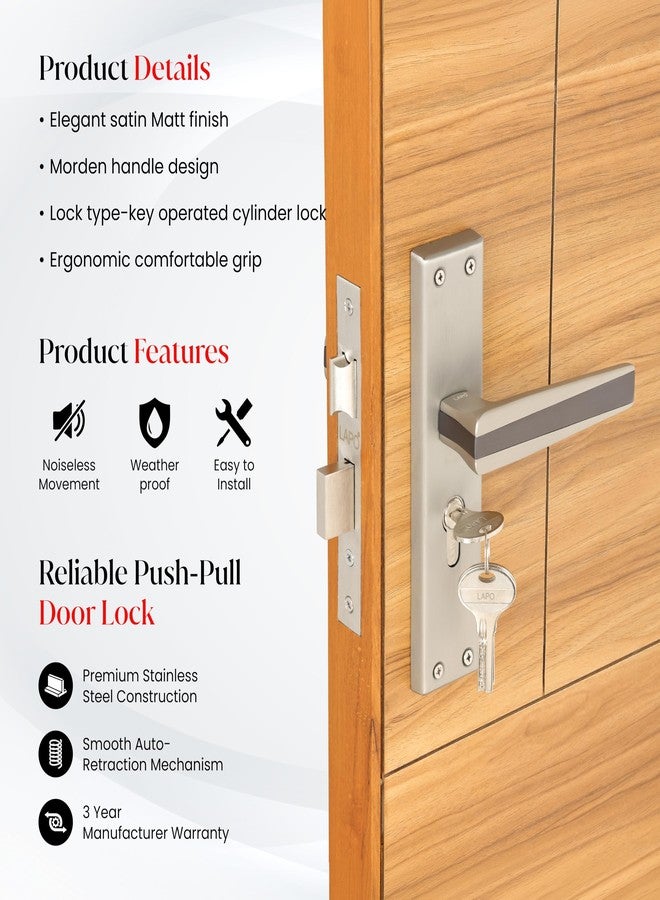LAPO Entry Door Mortise Lock Set | 45x45mm Lock Body | 60mm Cylinder | Reversible Door Fit Design | Compatible with 30-50mm Thickness | 3 Brass Keys | Matt Finish | 3 Years Warranty | CY-305 - Image 5