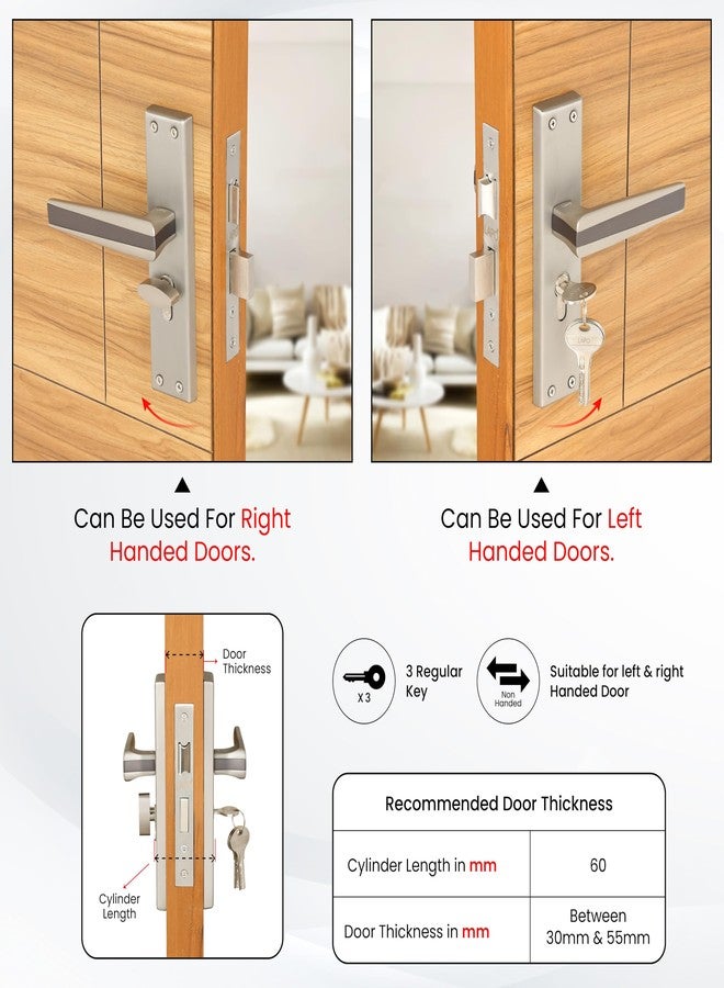 LAPO Entry Door Mortise Lock Set | 45x45mm Lock Body | 60mm Cylinder | Reversible Door Fit Design | Compatible with 30-50mm Thickness | 3 Brass Keys | Matt Finish | 3 Years Warranty | CY-305 - Image 4